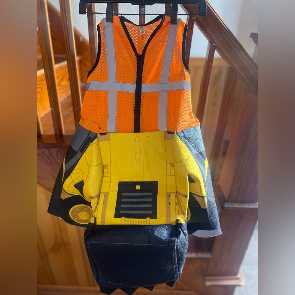 Orange and Yellow Construction-Themed Dress
